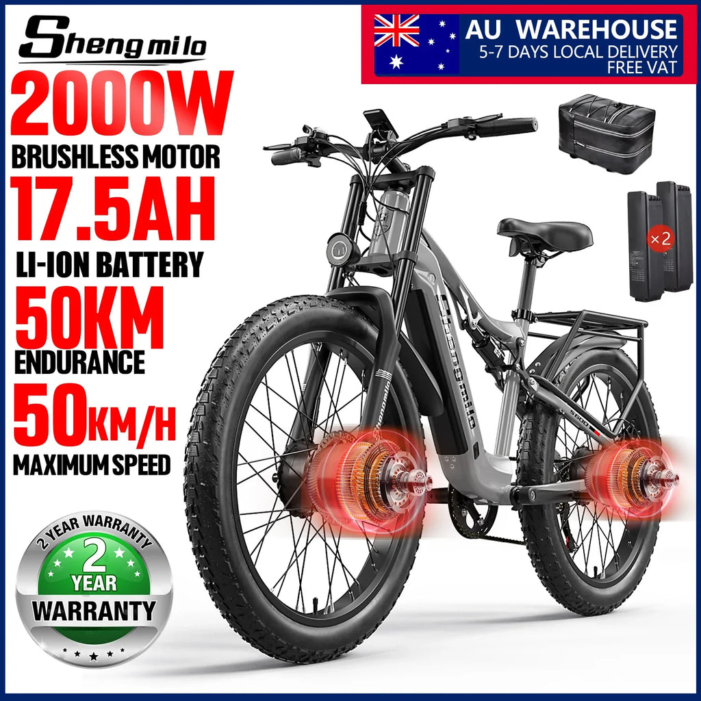 26-Inch 2000W Dual Motor Electric Mountain Bike, 7-Speed Fat Tire E-Bike, 48V 17.5Ah Removable Battery