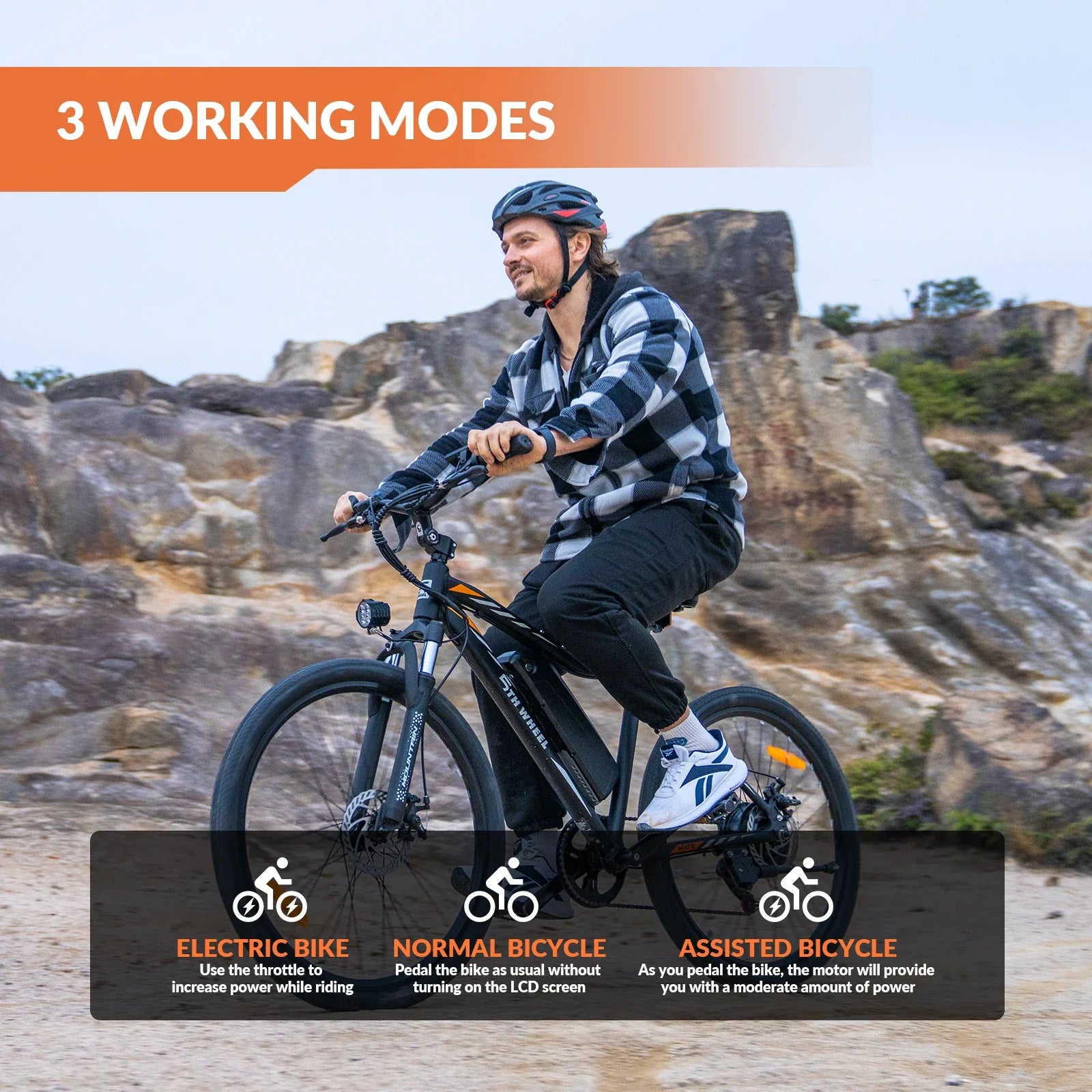 700W Peak Electric Bike, 23 MPH (37 km/h), 36V 375Wh Removable Battery, 7-Speed, Front Suspension, Color LCD Display (Gray)