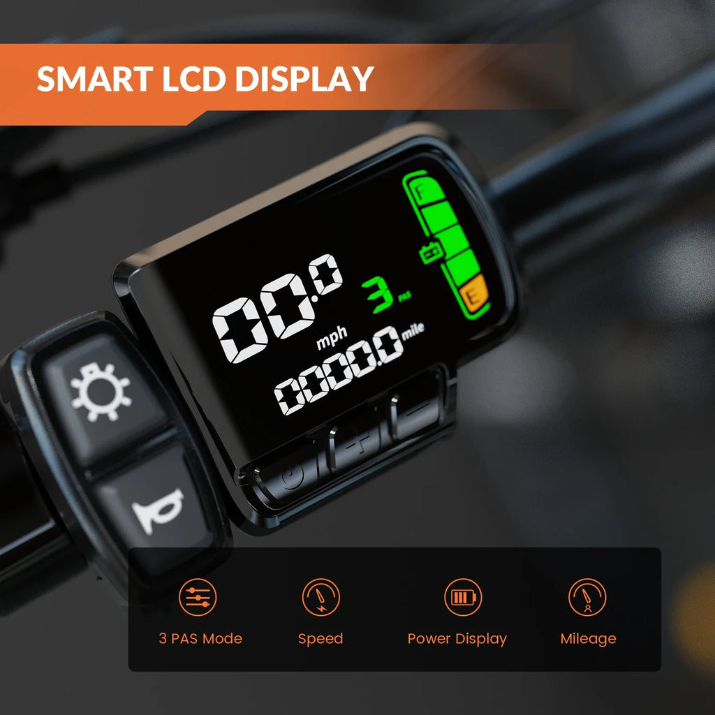 700W Peak Electric Bike, 23 MPH (37 km/h), 36V 375Wh Removable Battery, 7-Speed, Front Suspension, Color LCD Display (Gray)