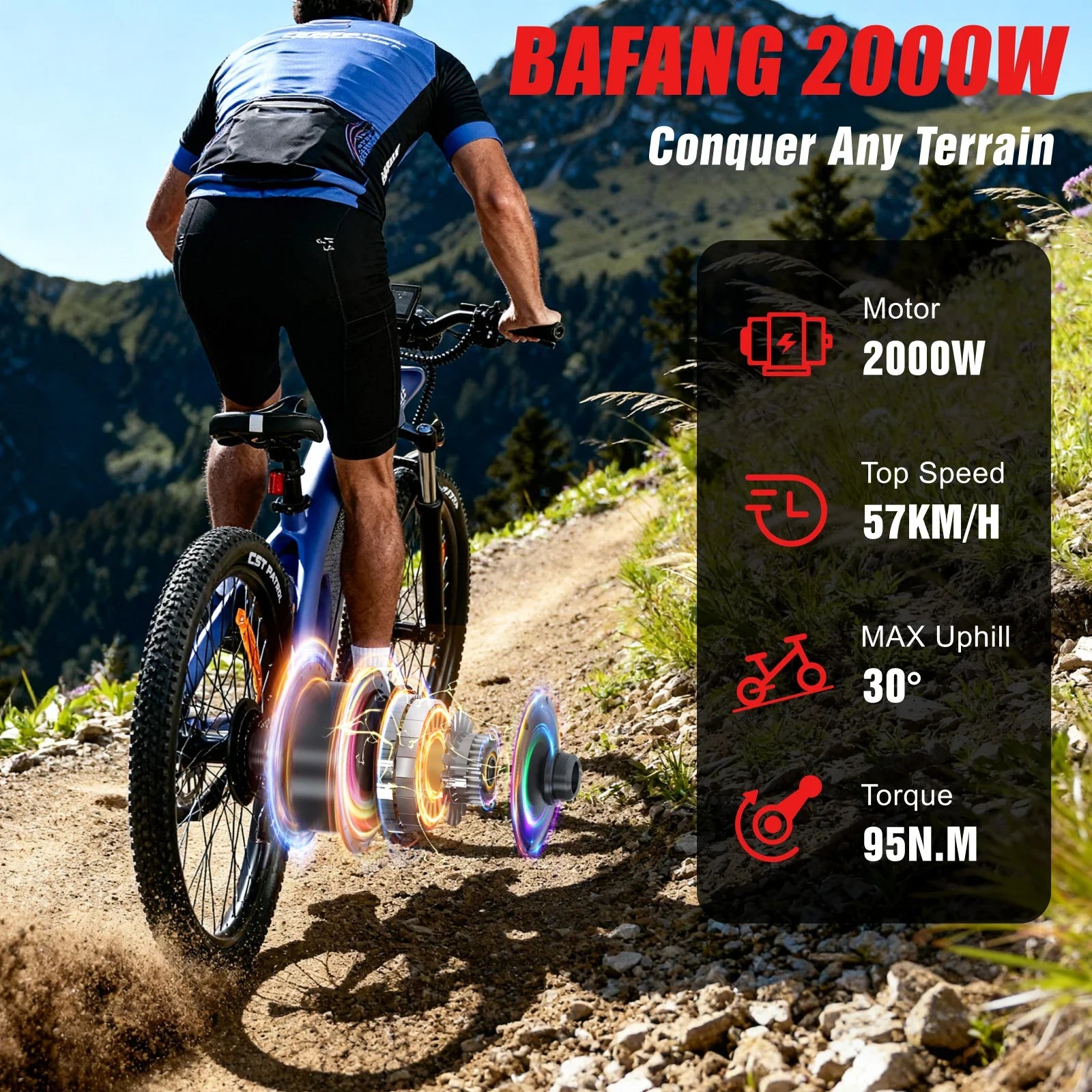 2000W 48V 20Ah Electric Mountain E-Bike — 27.5 in Fat Tire Adult Ebike, IPX6
