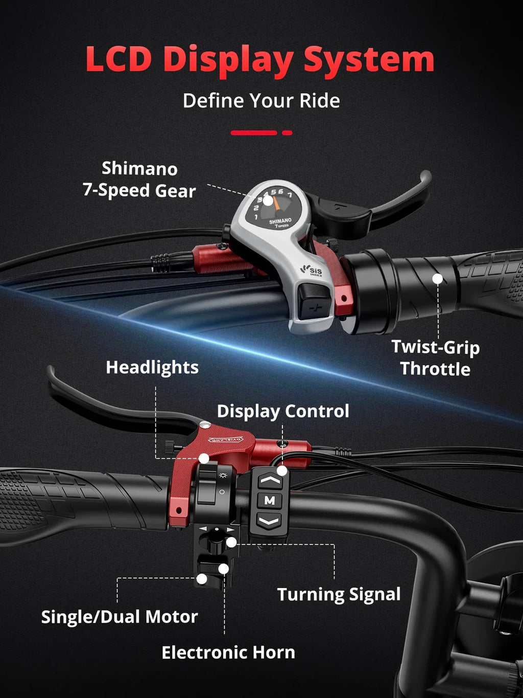 2000W Dual Motor Electric Bike 48V 25Ah | 20 x 4.0 in Fat Tire Ebike, 7-Speed, Full Suspension, Hydraulic Disc Brakes