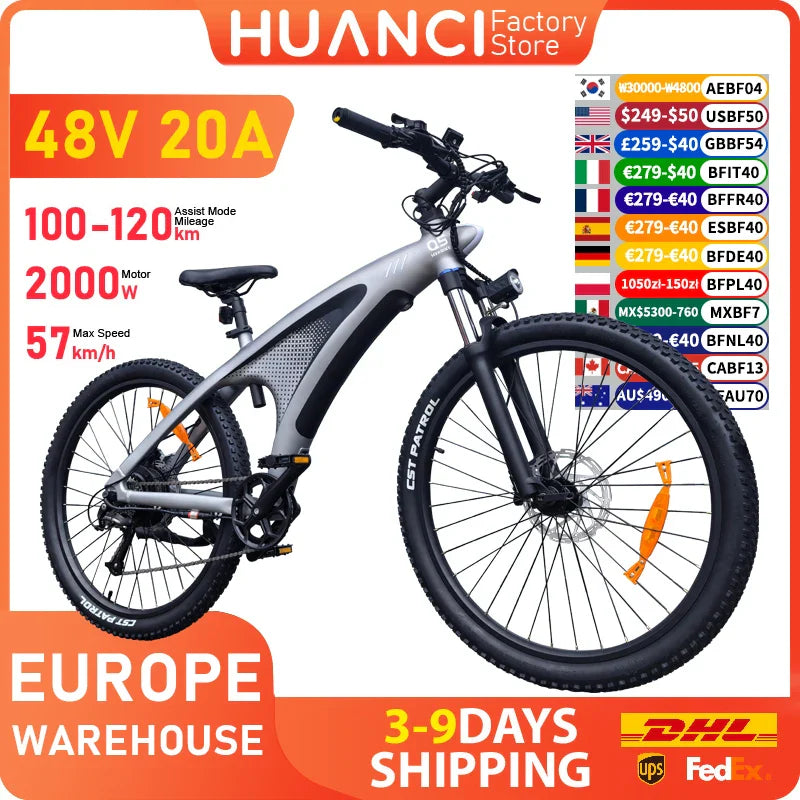 2000W 48V 20Ah Electric Mountain E-Bike — 27.5 in Fat Tire Adult Ebike, IPX6